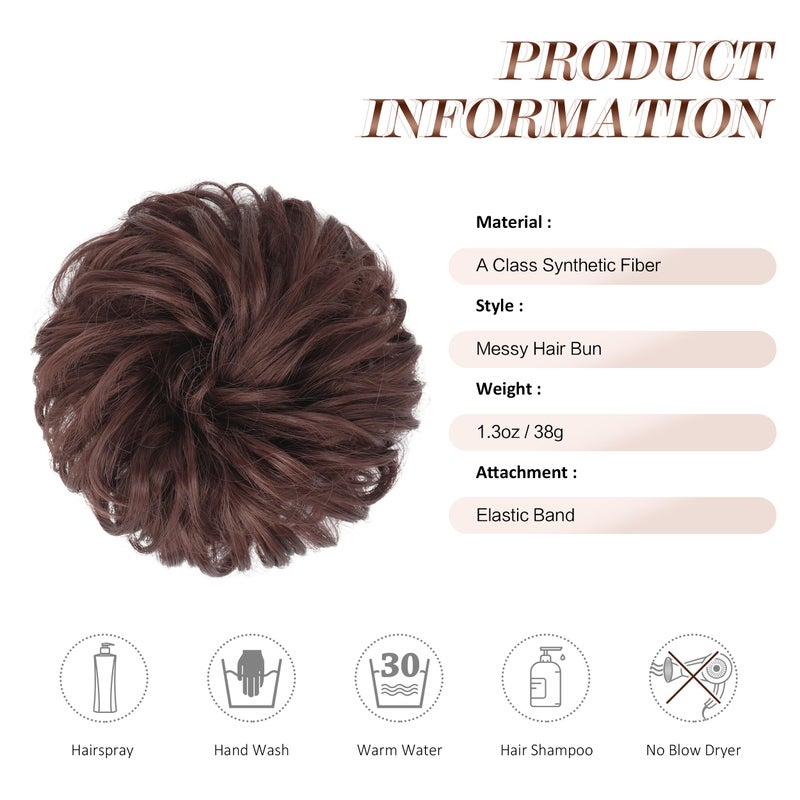 FESHFEN Messy Bun Hair Piece - Elastic Wavy Curly Hair Bun Scrunchies Extensions Synthetic Chignon Hairpieces for Women Girls, Dark Auburn 1.5 oz - Image 5